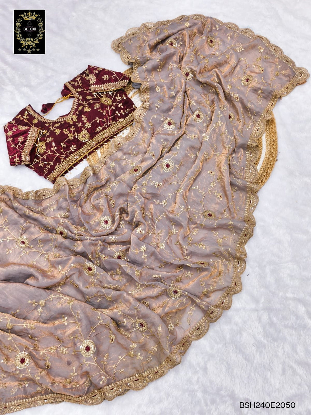 BSH240E2050 Fendy Satin Premium Designer Saree. Hand work and cut work all over Lavender (Copy)