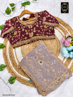 BSH240E2050 Fendy Satin Premium Designer Saree. Hand work and cut work all over Lavender (Copy)