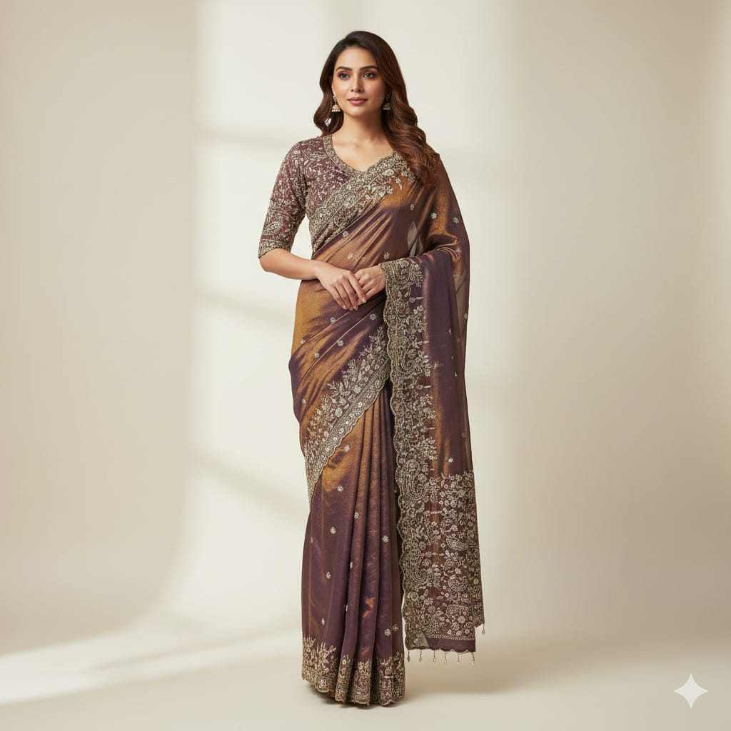 BSH180E1550 Fendy Satin Premium Designer Saree Readymade blouse  Upto 42 C11