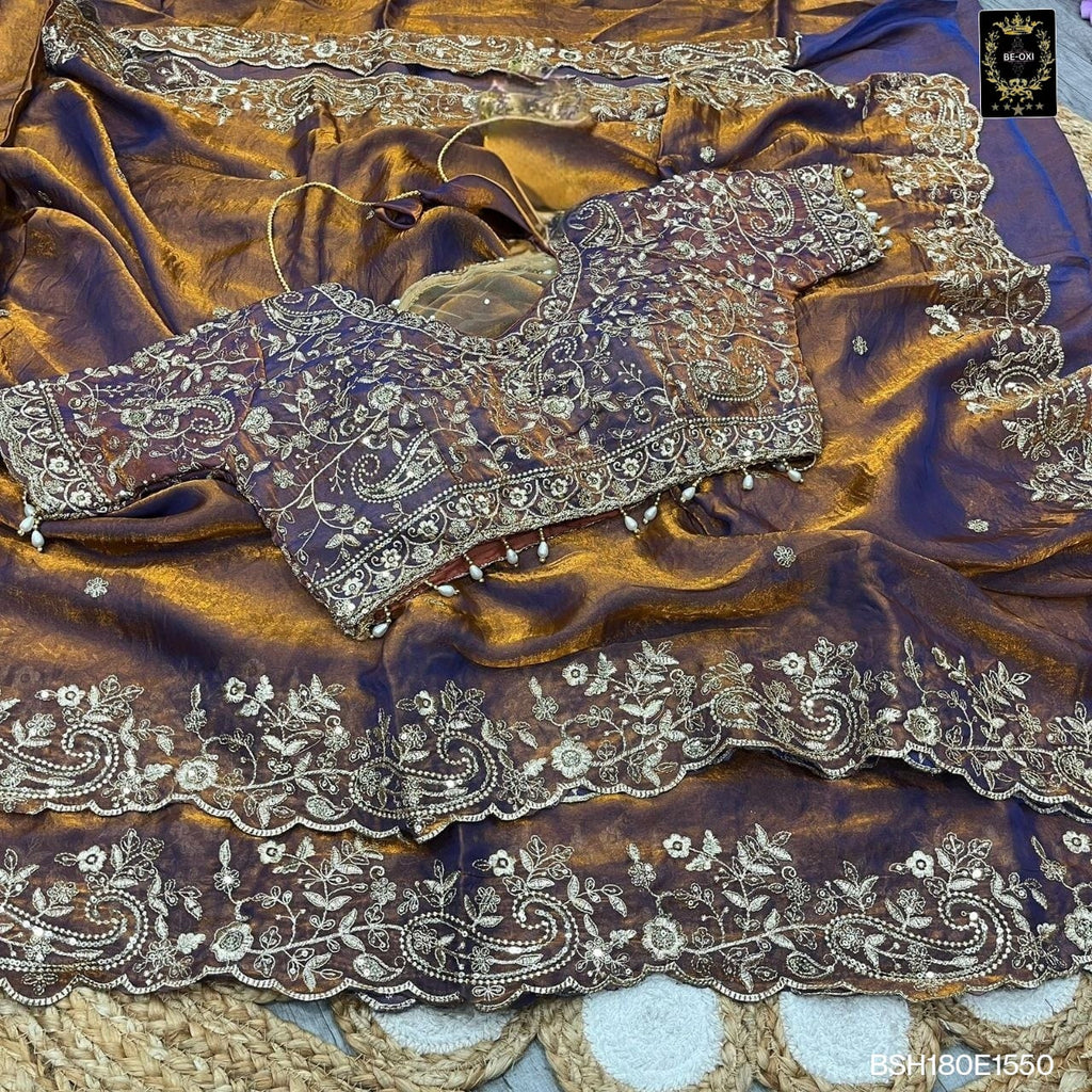 BSH180E1550 Fendy Satin Premium Designer Saree Readymade blouse  Upto 42 C11