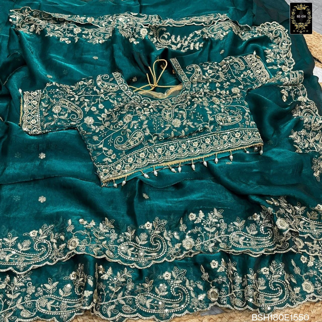 BSH180E1550 Fendy Satin Premium Designer Saree Readymade blouse  Upto 42 C10