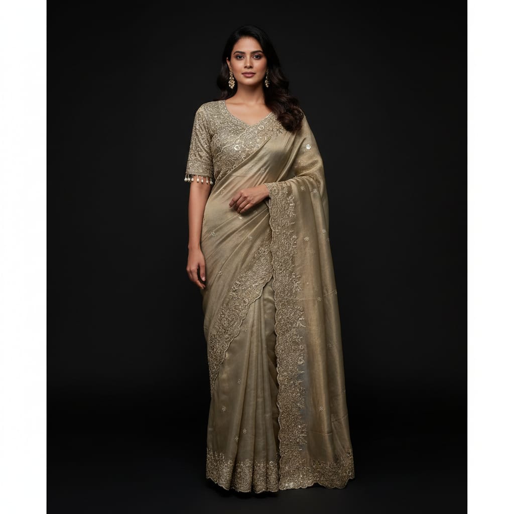 BSH180E1550 Fendy Satin Premium Designer Saree Readymade blouse  Upto 42 C5