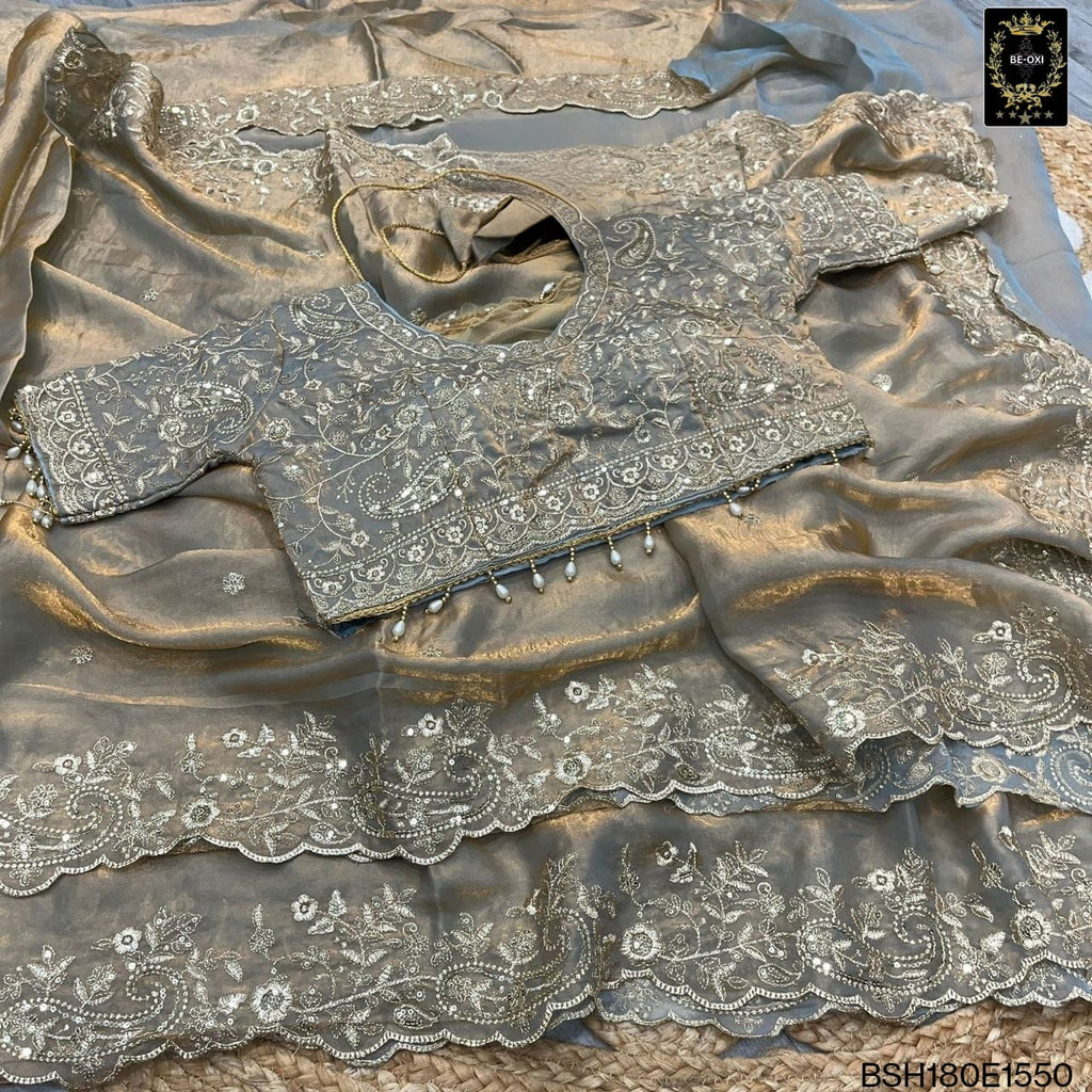 BSH180E1550 Fendy Satin Premium Designer Saree Readymade blouse  Upto 42 C5