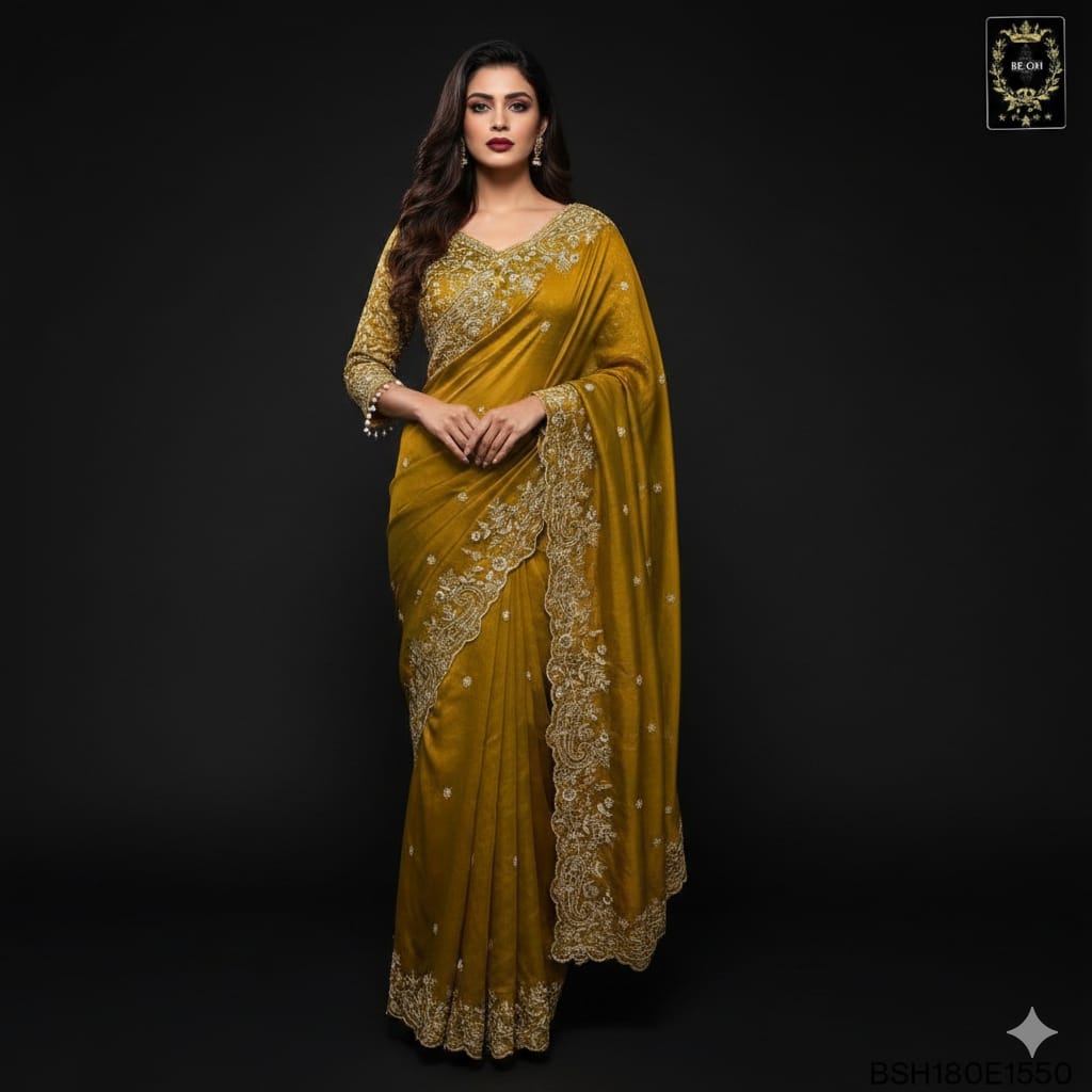 BSH180E1550 Fendy Satin Premium Designer Saree Readymade blouse  Upto 42 C13