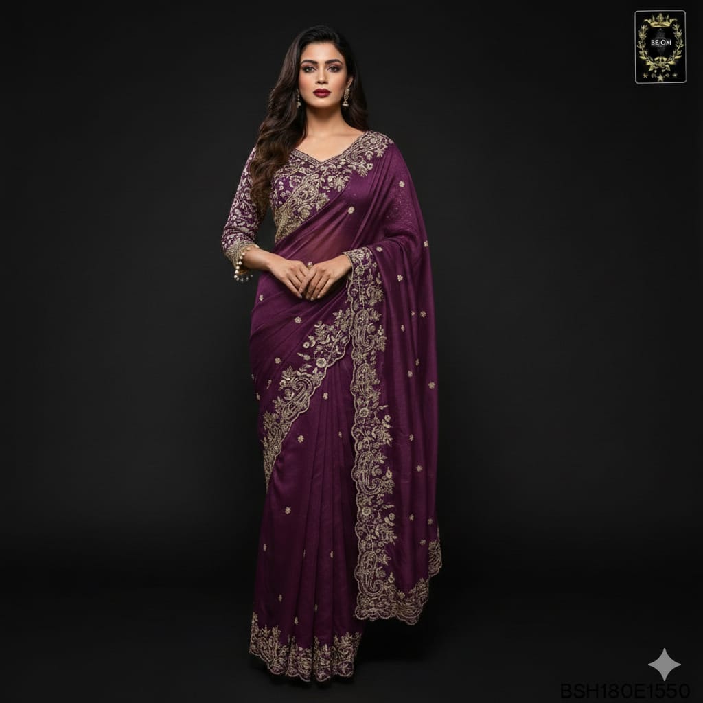 BSH180E1550 Fendy Satin Premium Designer Saree Readymade blouse  Upto 42 C3