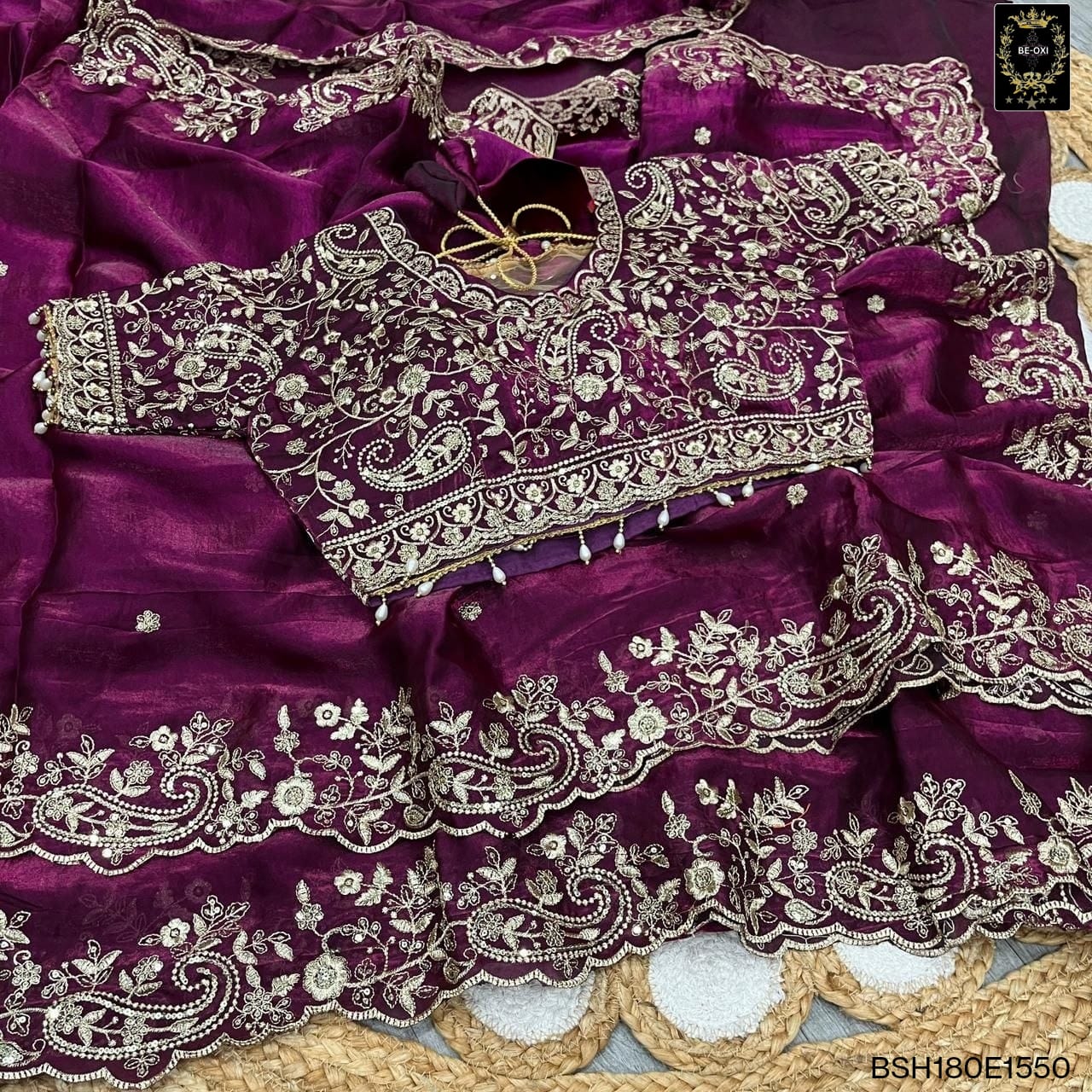 BSH180E1550 Fendy Satin Premium Designer Saree Readymade blouse  Upto 42 C3