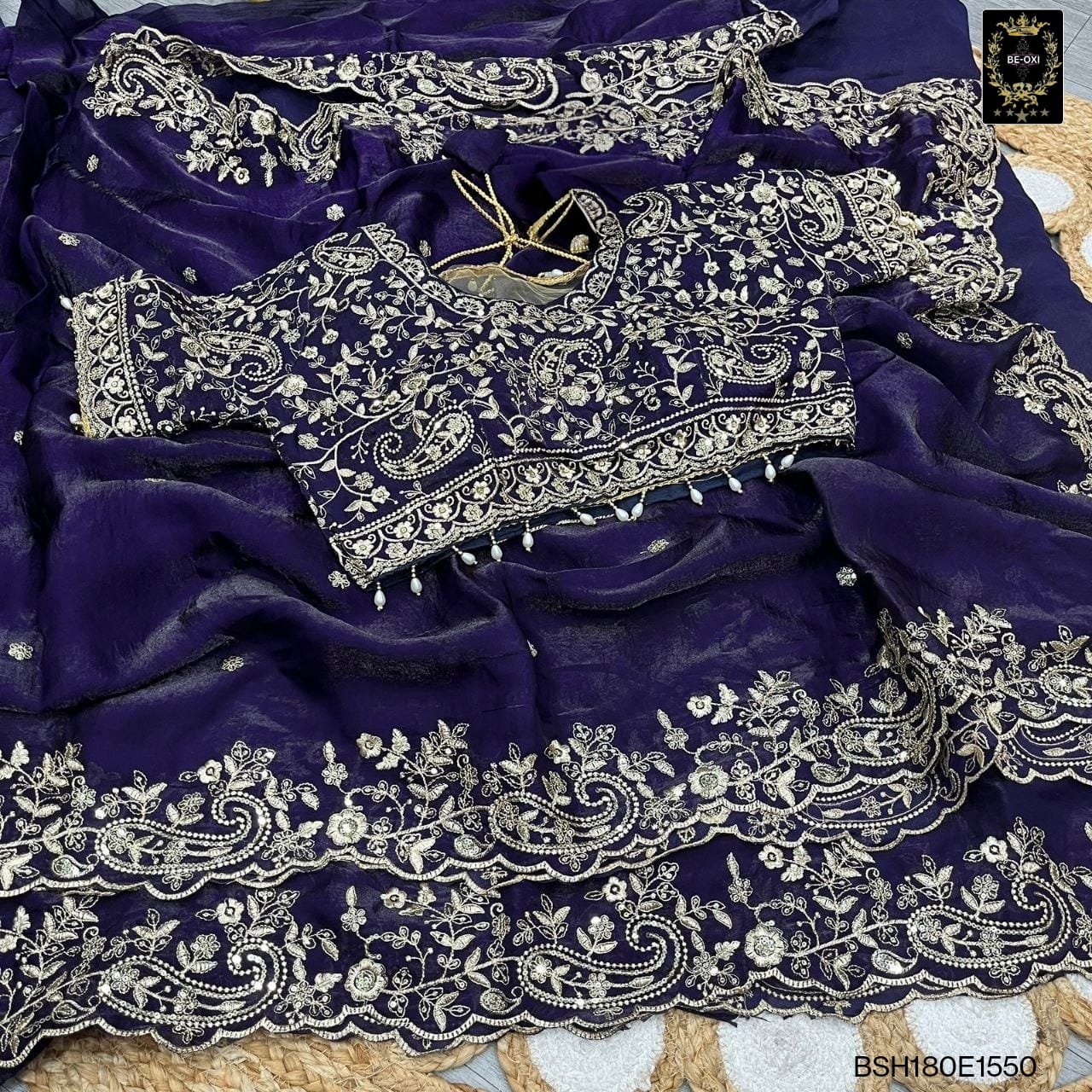 BSH180E1550 Fendy Satin Premium Designer Saree Readymade blouse  Upto 42 C2