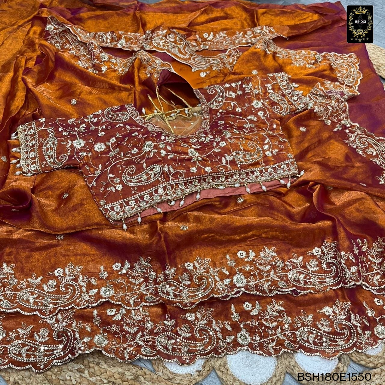 BSH180E1550 Fendy Satin Premium Designer Saree Readymade blouse  Upto 42 C1