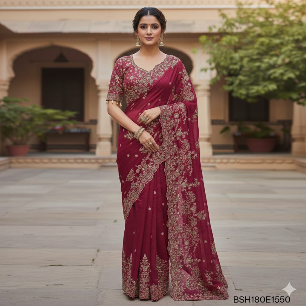 BSH180E1550 Fendy Satin Premium Designer Saree Readymade blouse  Upto 42 C12