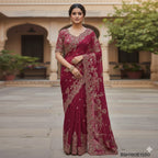 BSH180E1550 Fendy Satin Premium Designer Saree Readymade blouse  Upto 42 C12