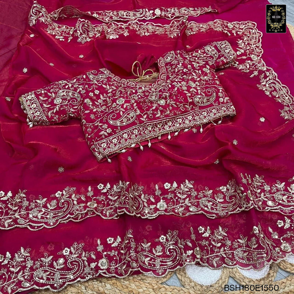 BSH180E1550 Fendy Satin Premium Designer Saree Readymade blouse  Upto 42 C12