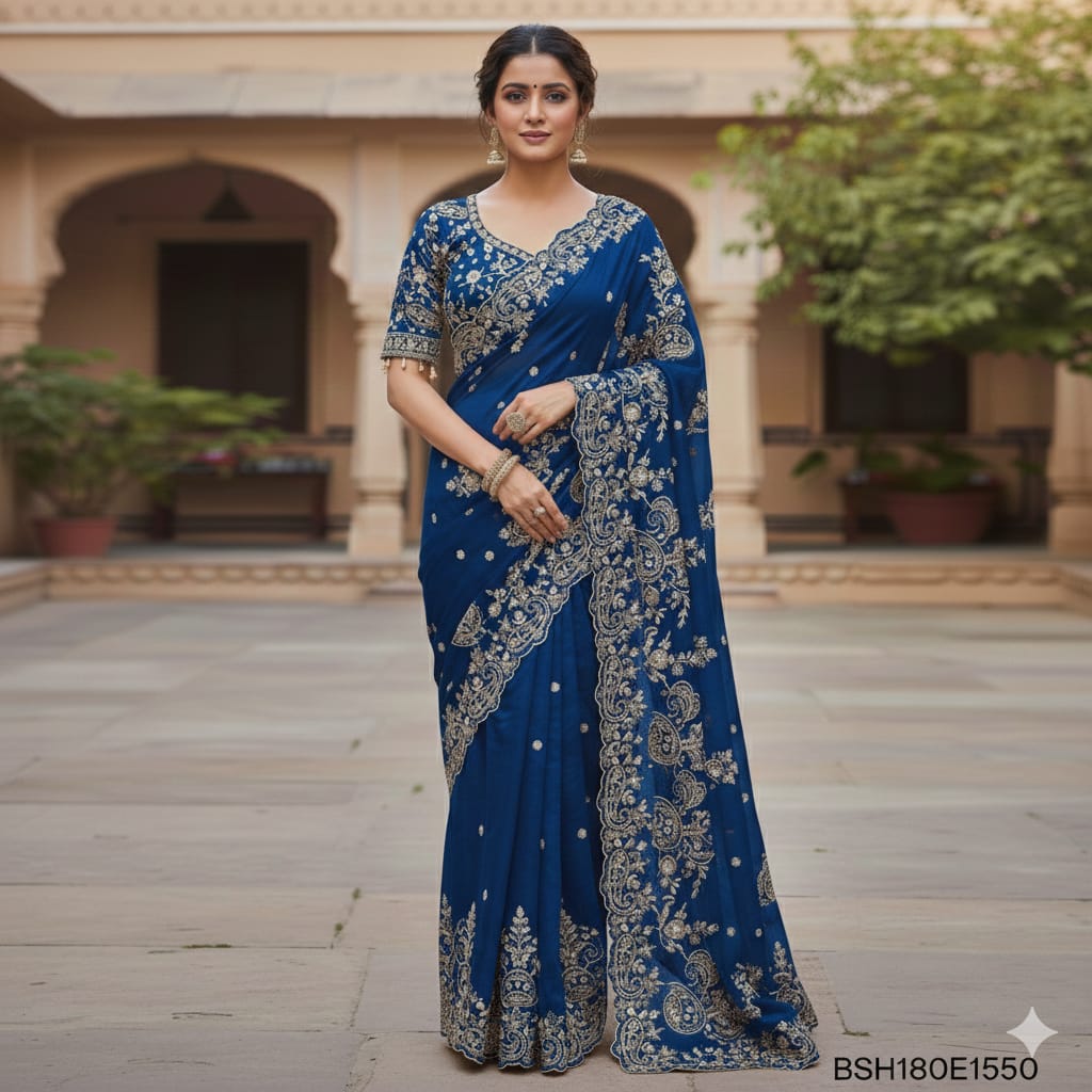 BSH180E1550 Fendy Satin Premium Designer Saree Readymade blouse  Upto 42 C15