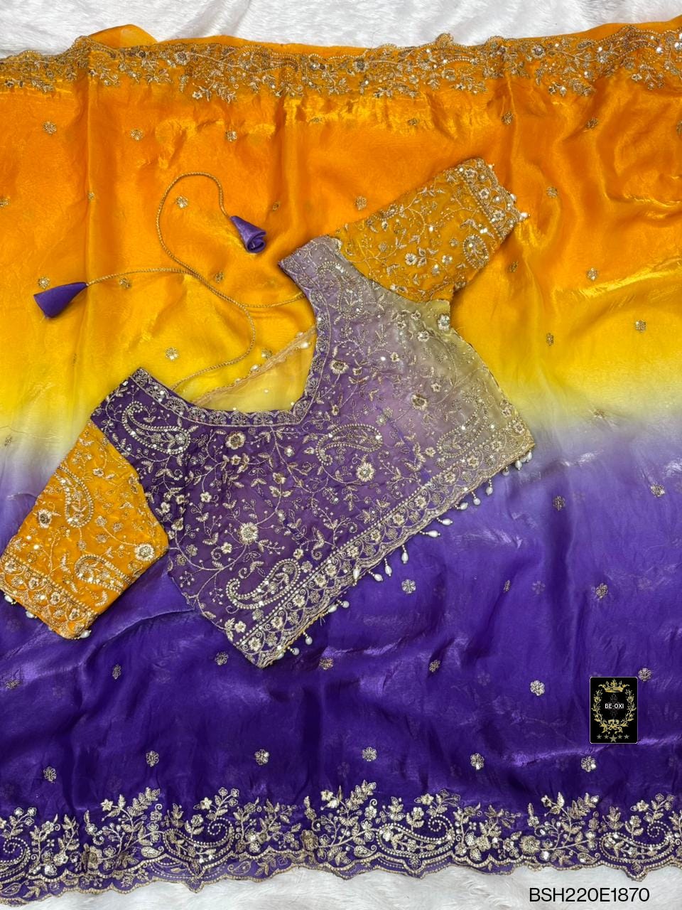 BSH220E1870 FENDY SATIN PREMIUM  DESIGNER SAREE READY MADE BLOUSE UPTO 42 1