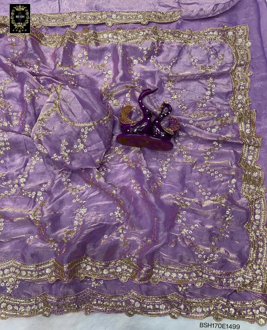 BSH170E1499 Space Satin Saree with Sequence Embroidery Lavender