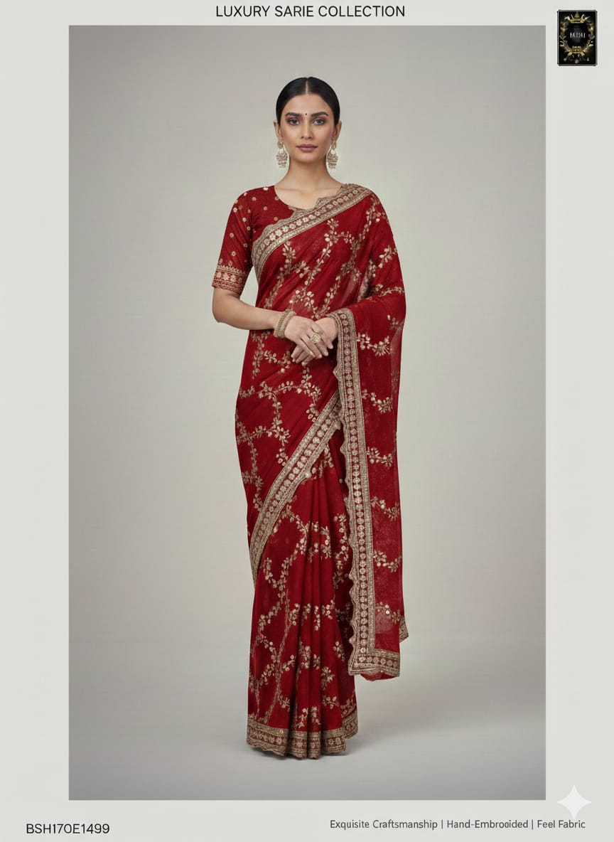 BSH170E1499 Space Satin Saree with Sequence Embroidery Marron