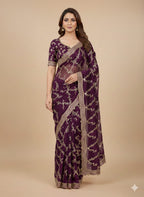 BSH170E1499 Space Satin Saree with Sequence Embroidery Purple