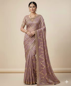 BSH170E1499 Space satin Saree with Sequence Embroidery Pink Purple