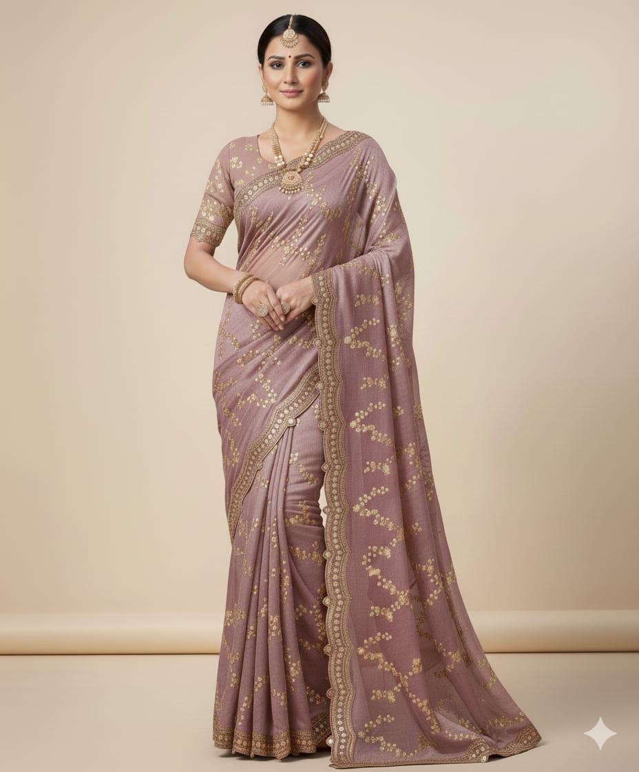 BSH170E1499 Space satin Saree with Sequence Embroidery Pink Purple