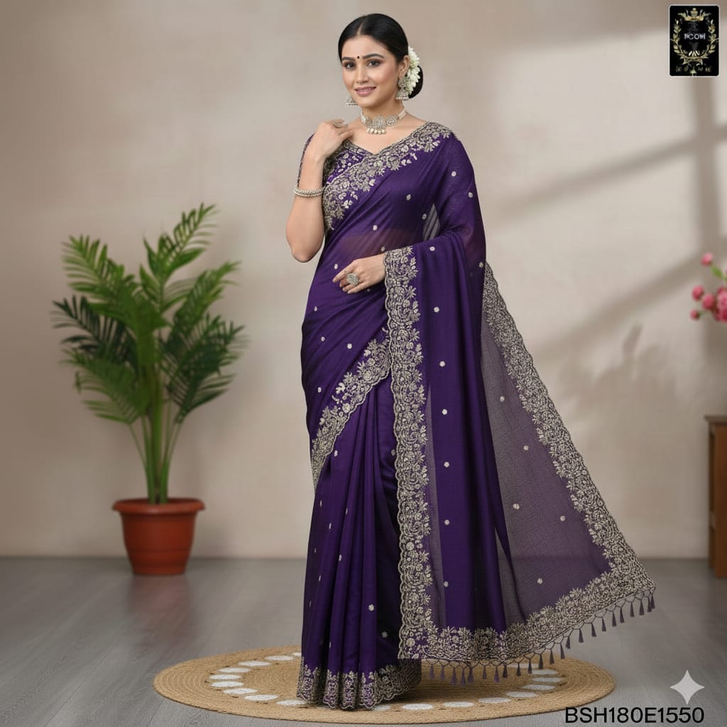 BSH180E1550 Fendy Satin Premium Designer Saree Readymade blouse  Upto 42 C16